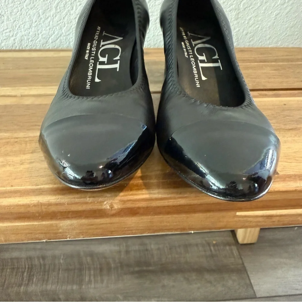 AGL- Black Leather Cap Toe Block Heels - Size 7.5